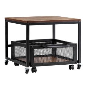 Mini Fridge Stand with Storage 198lbs Cart & Swivel Wheels Light Brown