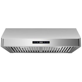 Under Cabinet Range Hood 30 inch, Kitchen Hood 600 CFM Stainless Steel with Touch Control,3 Speed Exhaust Fan,Time Setting