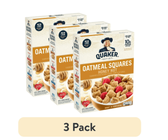 (3 pack) Quaker Oatmeal Squares Honey Nut Cereal 14.5 oz. Box