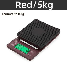 3kg/0.1g Digital kitchen Weight Grams Electronic Balance High Precision Coffee Scale Portable With Timer Food Espresso Powder (Ships From: China, Color: Red 5kg 0.1g)