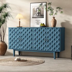Modern 4-door Sideboard with Convex Pattern Doors and 2 Silver Handle for Living Room,Dining Room,Kitchen (Material: MDF, Color: Navy)